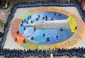 RAPTUROUS RANGOLI: Students of Velammal Matriculation Higher Secondary School in Mogappair create a rangoli